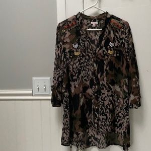 Bongo Military-inspired Animal Print Blouse